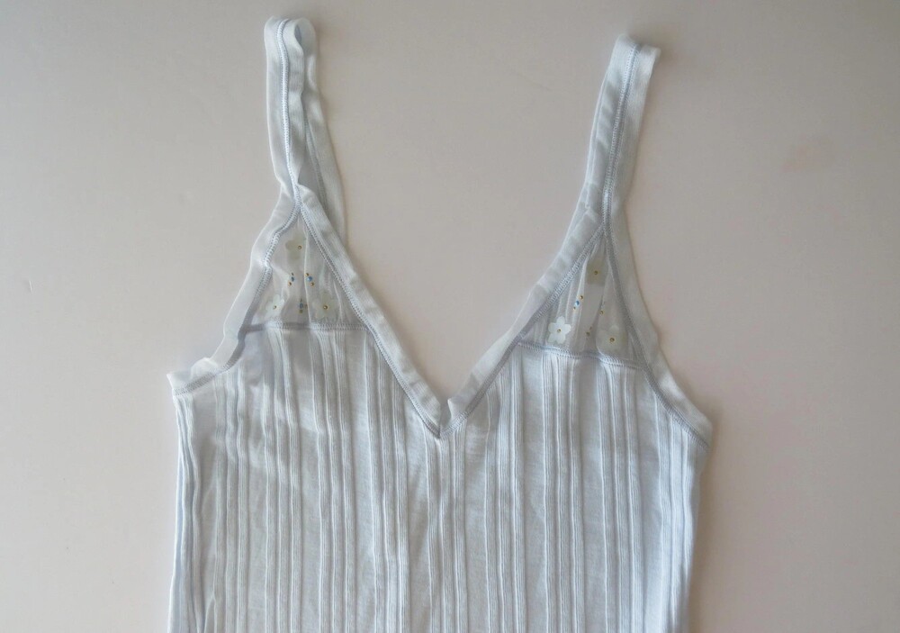 Vintage Italian Malizia La Perla Powder Blue Cotton Slip Dress, Embroidered Bead